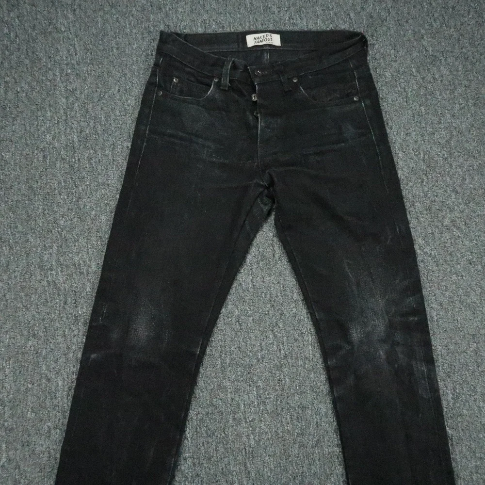 Naked Famous Denim Jeans Men 30x35 Black Super Guy Elephant 7 El Diablo Selvedge
